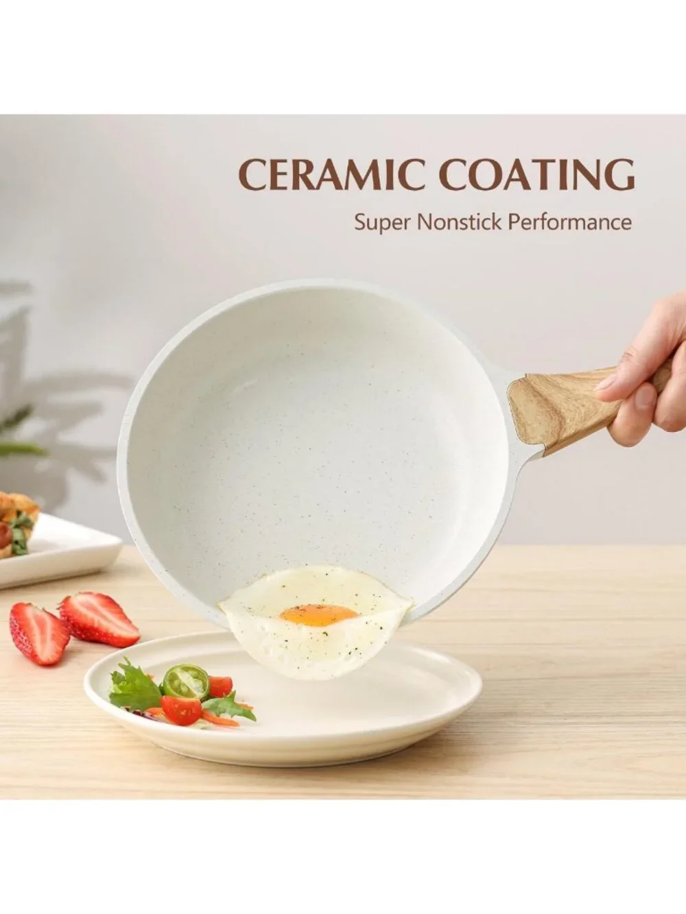 Nonstick Ceramic Frying Pan with Lid - 8 to 12.5 Inch Cookware for Easy Cooking